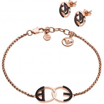 Emporio Armani Roségold‑Ohrstecker & Armband Set, edelstahlgekrönt mit Kristallen – Artikelnummer EGS2587221