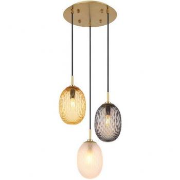Devin Cluster Gold‑Tinted Pendant, Matte Glass, 3 E14