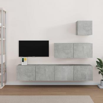 Mueble de Salon 4 pzas madera contrachapada gris hormigón