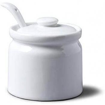 8cm White Mustard Pot with Spoon