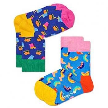 Happy Socks 2-Pack Calcetines Cortos Bebé Hamburguesas y Perritos Talla 0-12M