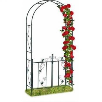 Arco per Rampicanti con Cancelletto, Metallo Verde, 230x113,5x36,5 cm
