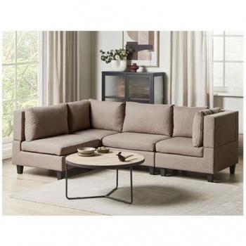 Beliani Corner Sofa Set, 4 Seats – Black Fabric, Brown Steel Frame