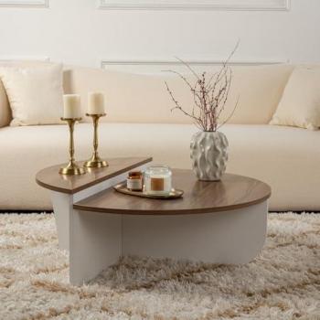Concept Usine Table basse ronde duo effet travertin 90cm