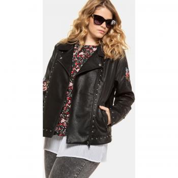 Giacca Donna Stile Biker Nero con Fodera Colorata, Taglia 54, Poliestere