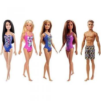 Barbie Plage Poupée en Maillot de Bain Rose et Bleu