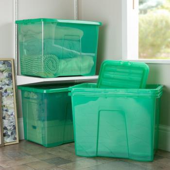 Crystal 4x 80L Stackable Storage Box with Lid