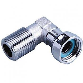 Coudé 90° à Joint Plat – Raccord Gaz Chromé G1/2” avec Écrou et Sortie Mâle