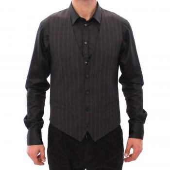 Dolce & Gabbana Men's Gray Striped Logo Vest