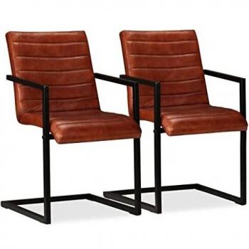Authentic Brown‑Red Leather Dining Chair Duo