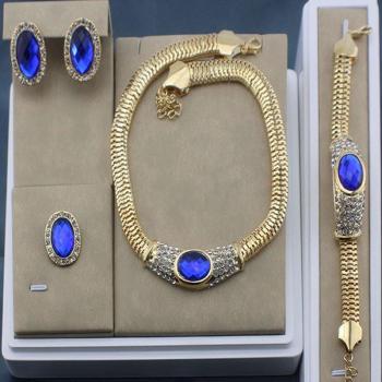 Black Crystal and Gold Jewelry Set for African Women