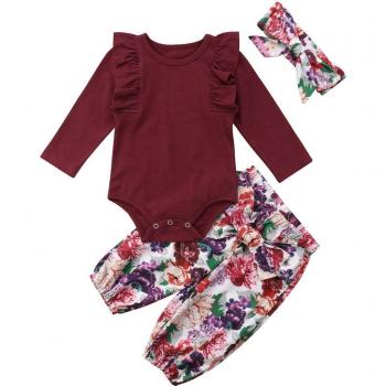 Baby Girls 2-Piece Princess Romper and Floral Pants Outfit with Headband (0-18 Months)