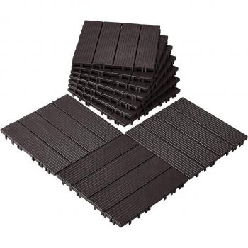All-Weather Interlocking Deck Tiles – VEVOR, 10 Pack, Dark Brown, 12 x 12, Waterproof Plastic