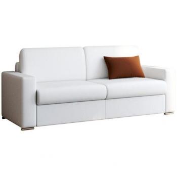 Divano letto ribaltabile 4 posti, 160 cm, materasso 18 cm in memory foam, simili pelle bianca