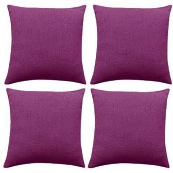 Deconovo 16x16 Inch Cushion Covers with Faux Linen Finish and Invisible Zipper for Garden Furniture, 4 Packs in Purple