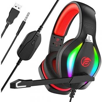 Cuffie Gamer RGB Rosse Fachixy con Effetto Illuminazione e Microfono a Riduzione Rumore