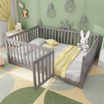 Lit Sol Okwish 140×200 cm – cadre en pin, couleur grise, sans matelas