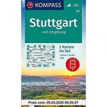 KOMPASS Wanderkarte Stuttgart und Umgebung: 2 Wanderkarten 1:50000 im Set inklusive Karte zur offline Verwendung in der KOMPASS-App. Fahrradfahren. (KOMPASS-Wanderkarten, Band 780)