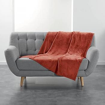 Plaid flanou unifié 125 × 150 cm – teinte terracotta