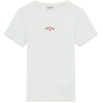 Guess Embroidered Star Tee for Women – Short Sleeve, White & Pink