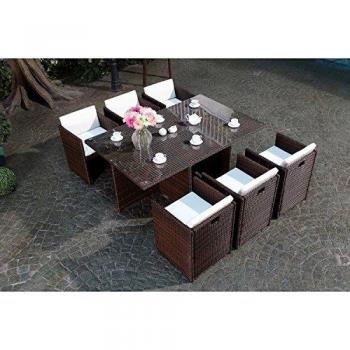 Salotto Giardino Incasso 6 Posti Resina Intrecciata Castagna/Bianco Miami