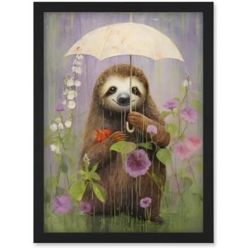 Aqua Blossom Sloth: Kids Bedroom Wall Print