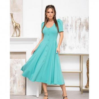 ISSA Plus M Retro Dress with Buttons in Turquoise Blue