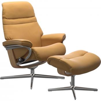Stressless Sunrise Relaxsessel – Gelb (Honig), 79 × 103 × 73 cm, Cross Base, S/M/L, Holz-Eichakzent
