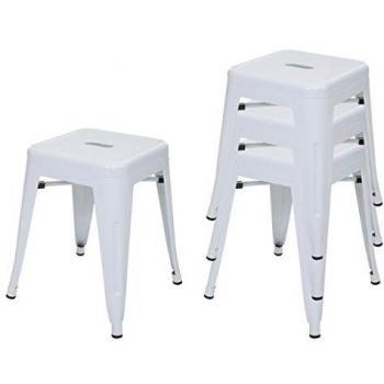 Taburetes HWC-A73 4× Metal Diseño Industrial Apilable Blanco