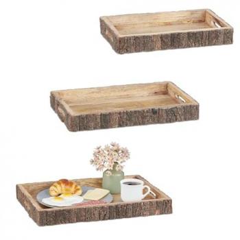Tres Bandejas Decorativas de Madera de Mango