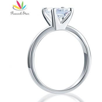 Sterling Silver Peacock Star Solitaire Ring 1 Ct Princess Cut