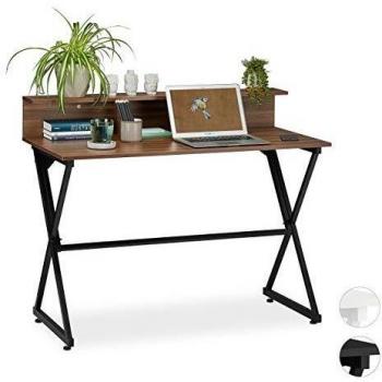 Bureau Relaxdays Bois Noir 90 × 110 × 55 cm, Support Supplémentaire, Tiroirs, Reflets