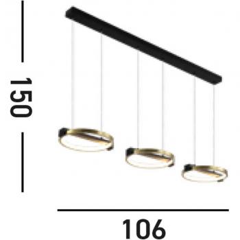 Barra LED aerea pendente, 3 luci, metallo oro e nero
