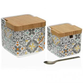 Set de Salero y Azucarero de Cerámica Versa Alfama con Tapa de Madera y Cuchara de Metal