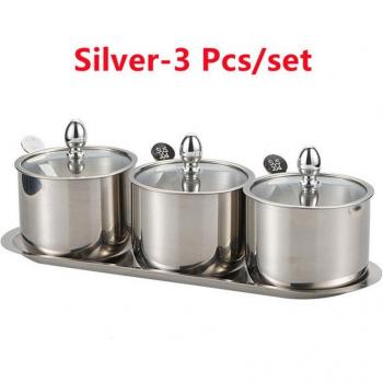 304 Stainless Steel Salt and Spice Jar Set with Clear Lid