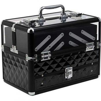 Maletín de Maquillaje Portátil HOMCOM 30x18.5x22 cm Transparente y Negro