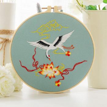 Kit de bordado de pájaros, costura artesanal, diseño de grúa encantadora, punto de cruz para principiantes (sin aro)