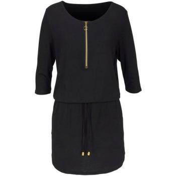 Lascana Jerseykleid „Gold‑Detail“ – Damen, 34 (Größe), schwarz, sportlich-casual