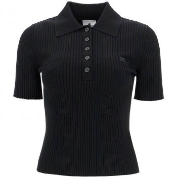 Courrèges Black T-Shirt with Rib Detail – Women's S