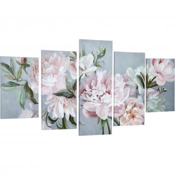 HOMCOM Stampa su Tela con Peonie, 5 Pezzi, Multicolore, 200x100cm