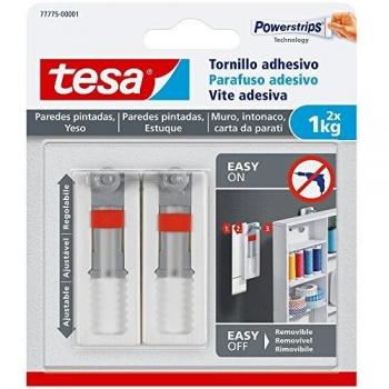 Tesa 77775-00001-00 Sistema de Montaje Inteligente Clavos Removibles SMS Tornillo Adhesivo Ajustable hasta 1Kg Pared Pintada, Not_Applicable, Set de 2 Piezas