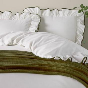 Wylder Blousey Ruffled Cotton Pillowcases – Olive