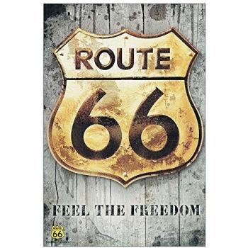 Plaque décorative Route 66 Golden Sign bois couleur multicolore 60x90x1,8 cm
