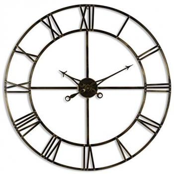 Large Antique Brass Skeleton Clock with Multi-Colour Design
