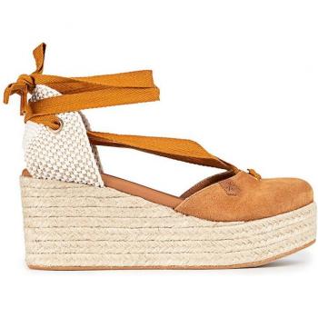 Popa Espadrillas con Zeppa in Pelle Scamosciata Marrone EU 40
