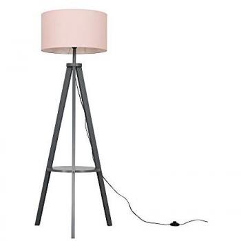 VALUELIGHTS Grey Tripod Floor Lamp with Large Pink Drum Shade + LED Bulb