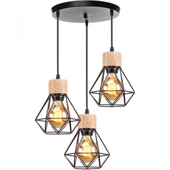 Lustre Design Rétro en Fer et Bois Noir