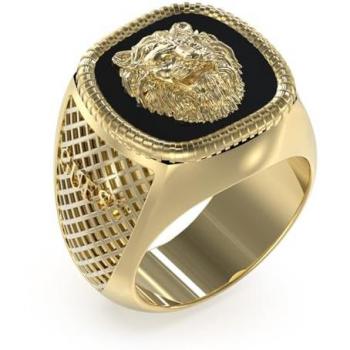 Bague Acier Doré Lion King Chevalière Tête de Lion Noir