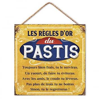 Plaque métal Règle d’or du Pastis 20 x 20 cm