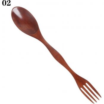 2-in-1 Wooden Soup Spoon and Fork